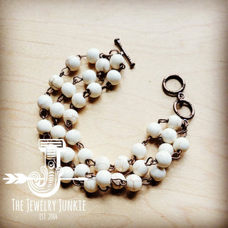 White Turquoise Triple Strand Beaded Bracelet