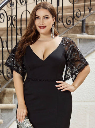 Maxi V Neck Party Dress with Flare Sleeves