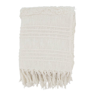 Boho Chic Tufted Throw with Tassels - White