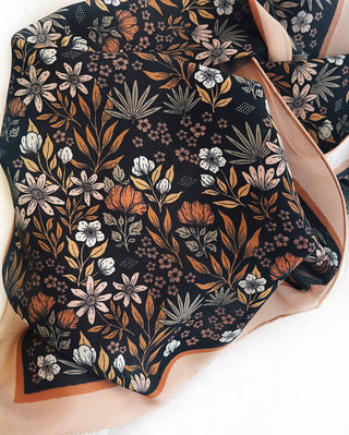 Midnight Garden Floral 100% Silk Bandana Scarf