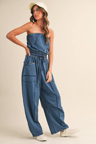 Strapless Barrel Pants Jumpsuit with Tie Waist | Laciann Collective