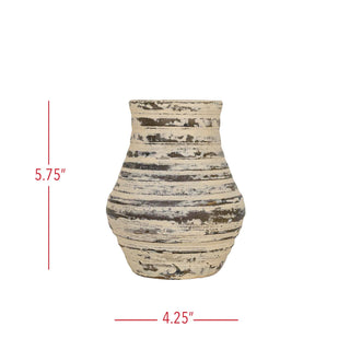 Gideon Distressed Ribbed Bud Vase Cream Terracotta
