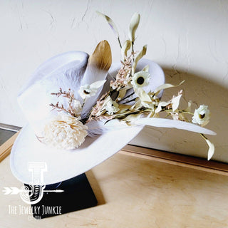 Boho Western Wedding Floral Feather Bridal Hat in Bone