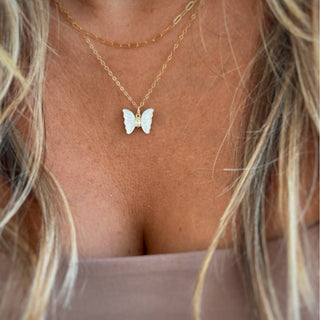 Butterfly Mother of Pearl Gold Filled Necklace