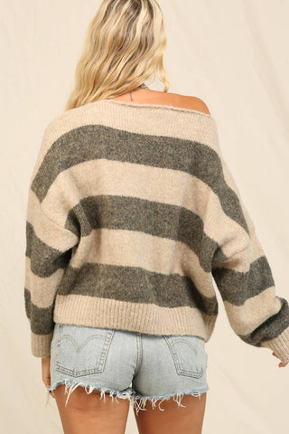 Cast Off The Shoulder Sweater With Stripes | Laciann Collective