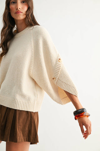Classic Knit Button Sleeve Sweater – Soft & Stylish