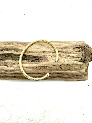 Bracelet Cuff Cable Gold w/ Chrystal Tips Adjustable