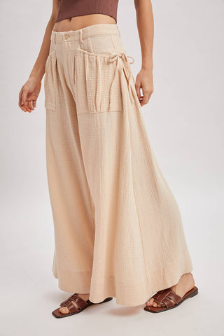 Drawstring Patch Pockets Wide Leg Pants