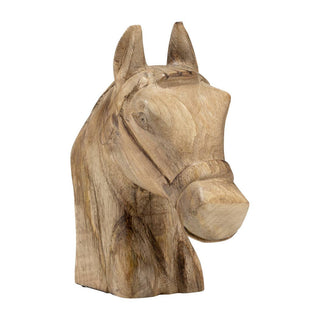 Handcrafted Wood Horse Head Figurine – Brown, 11 in.