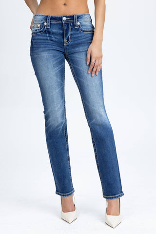 Miss Me Mid-Rise Straight Cut Jeans - Aztec Embellished