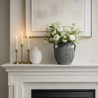 Ceramic Ribbed Texture Weathered Handle Vase – Black, 10 in.
