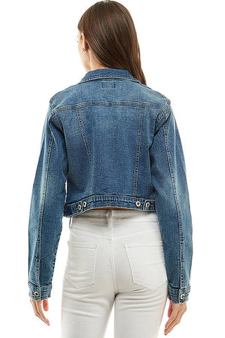 Women's Distressed Denim Jacket - 100% Cotton Classic Blue