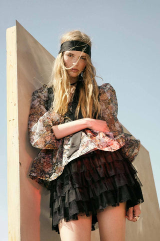 Lace and Tulle Tiered Ruffle Mini Skirt