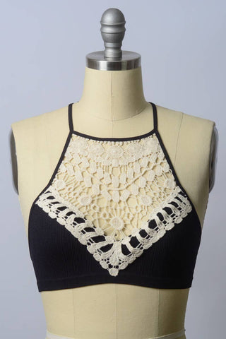 Crochet Lace High Neck Crop Top