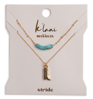 Stride Gold Boot with Turquoise Necklace Set