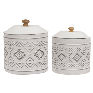 Aztec White Metal Canisters Set of 2