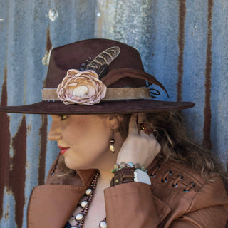 Genuine Leather Wide Cuff with White Turquoise Slab