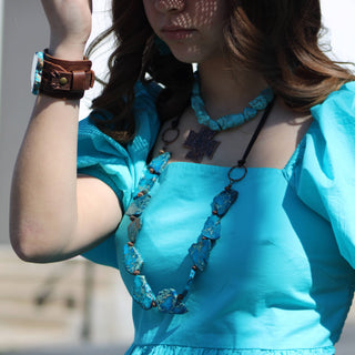 Turquoise Regalite Slab Necklace with Leather Ties