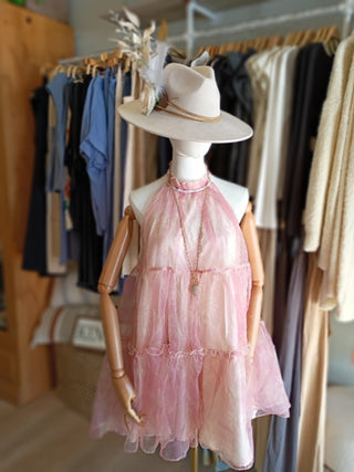 Sheer Chiffon Ruffle Halter Babydoll Mini Dress – Pink