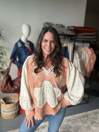 flower patch hoodie knit top