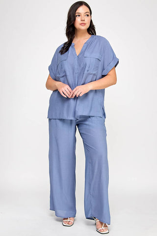 Curvy Drawstring Wide Leg Crinkle Pants