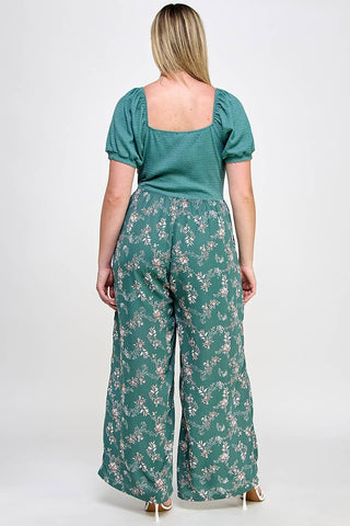 Plus Smocked Floral Print Jumpsuit