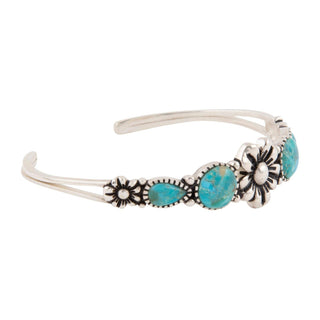 Floral Blue Turquoise and Silver Cuff Bracelet