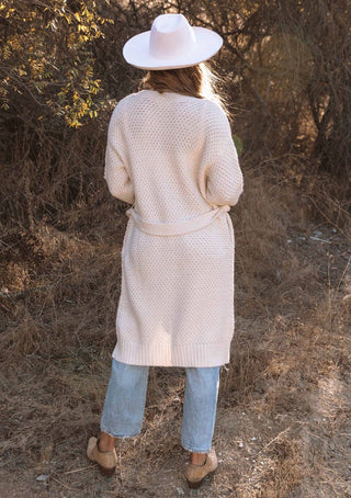 Long Sleeve Honeycomb Knit Cardigan with Tie Front