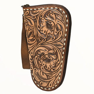 Full Hand-Tooled Leather Pistol Case with Floral Carving | Laciann Collective