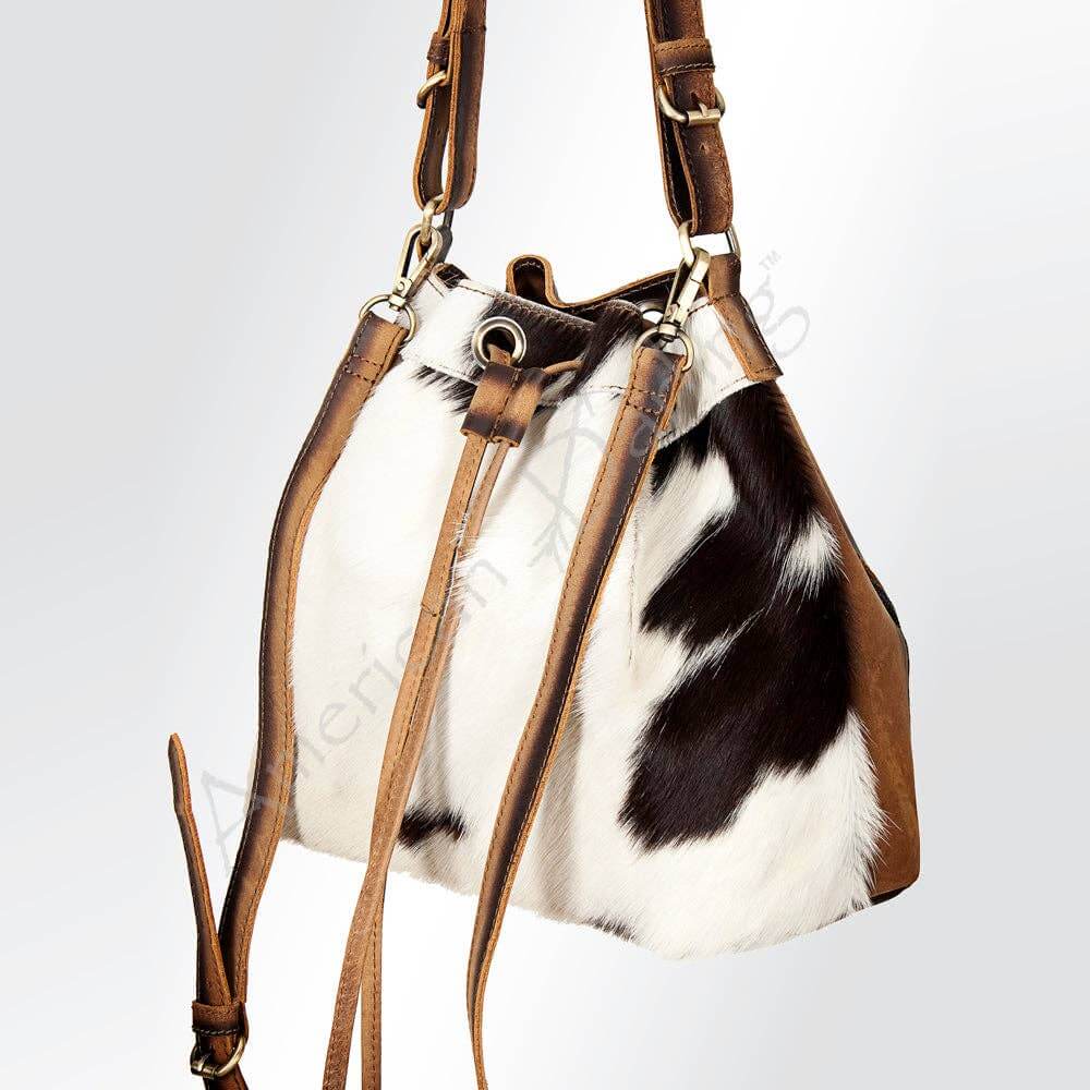 LC-ADBGI125B Bucket Genuine Western Leather Women Bag side view with cowhide and leather accents