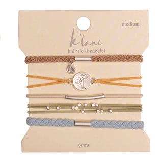 Grow Earthy Toned Silver Palm Tree Charm Hair Tie Bracelets