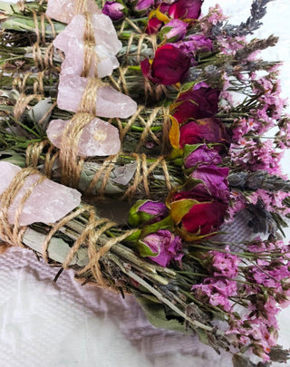 Rose Quartz, Rosemary, Sage, and Lavender Smudge Stick