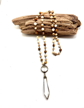 Vintage Style Picture Jasper Necklace (8mm)w/Beveled Glass34”