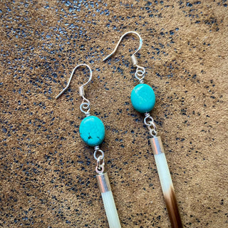 Porcupine Quill & Turquoise Earrings - Silver