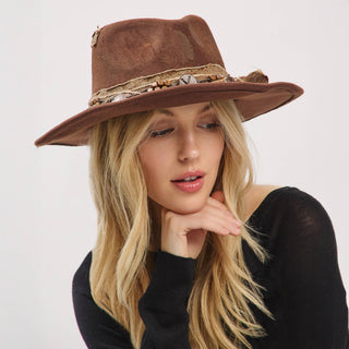 Rustic Cowgirl with Feather Fedora Hat