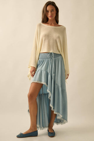 Tencel Denim High-Low Ruffle Maxi Skirt
