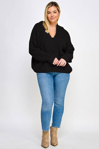 Curvy Black Luxe Sweater Hoodie Top
