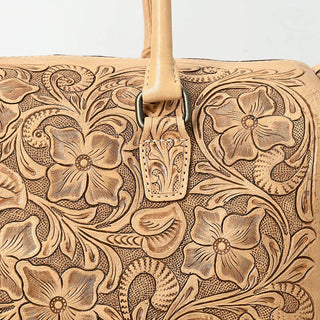 Hand-Tooled Leather Duffel Bag with Floral Carving | Laciann Collective