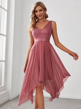 Lace Whisper V Line Chiffon Gown with Lace Bodice