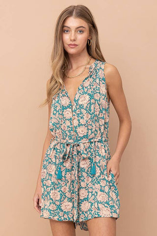 Floral Print Belted Romper