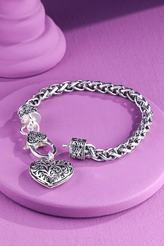 Filigree Heart Pendant Chain Bracelet