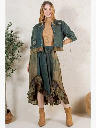 Western Boho Chic Patchwork Cropped Denim Jacket