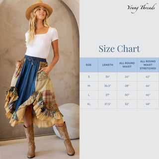 Western Boho Chic Patchwork Midi Skirt