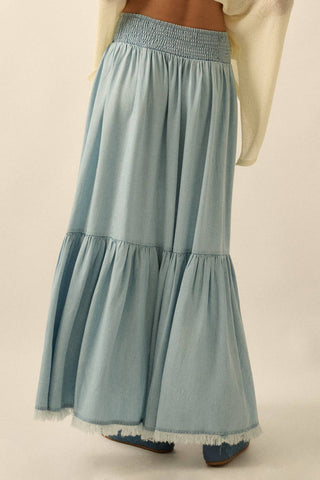 Tencel Denim High-Low Ruffle Maxi Skirt