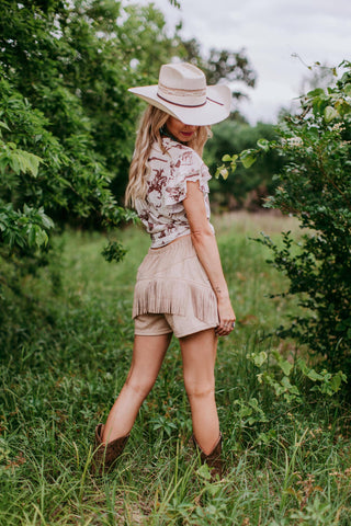 Holy Moly Vegan Suede Fringe Shorts