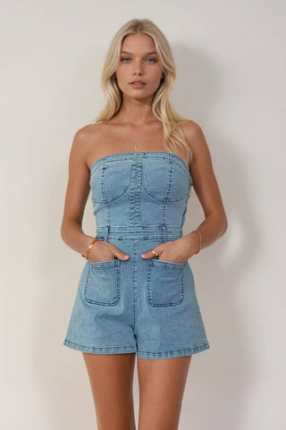 SEXY DENIM STRAPLESS ROMPER