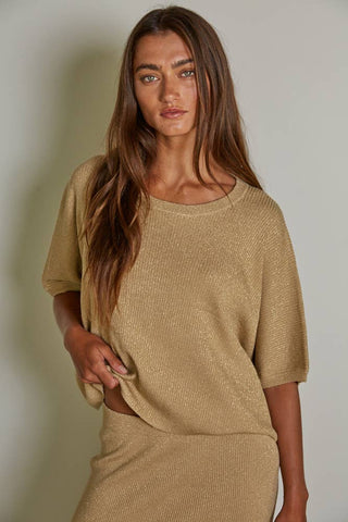 Knit Sweater Ribbed Short Sleeve Pullover Top