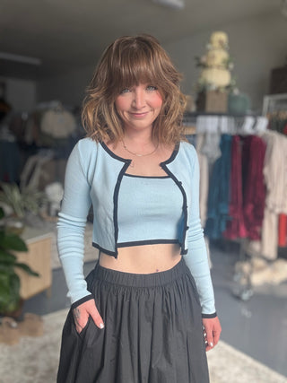 OLIVIA BINDING TOP & CARDIGAN SET