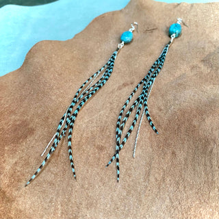 Turquoise & Mini Feather Earrings - Teal Grizzly/Silver