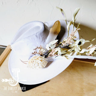 Boho Western Wedding Floral Feather Bridal Hat in Bone